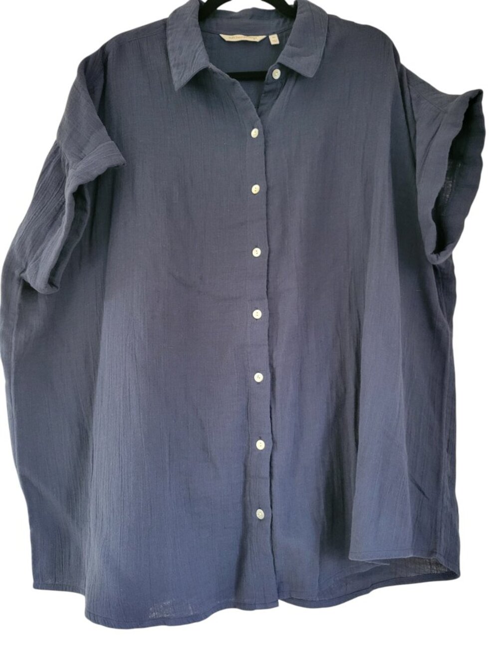 Soft Surroundings Cotton Gauze Button Down Navy Lagenlook Relaxed Boho Capsule